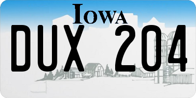 IA license plate DUX204