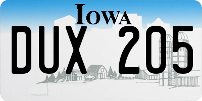 IA license plate DUX205