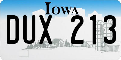 IA license plate DUX213