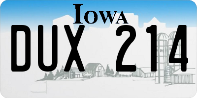 IA license plate DUX214