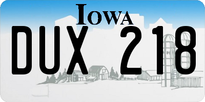 IA license plate DUX218