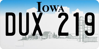 IA license plate DUX219