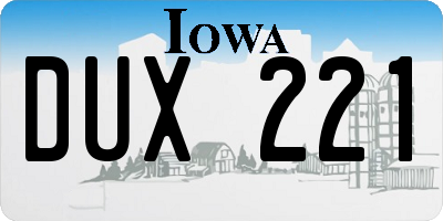 IA license plate DUX221