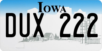 IA license plate DUX222