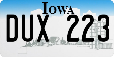IA license plate DUX223