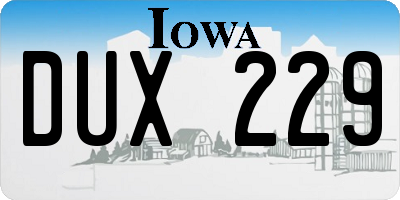 IA license plate DUX229