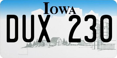 IA license plate DUX230