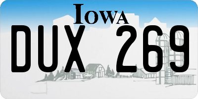 IA license plate DUX269