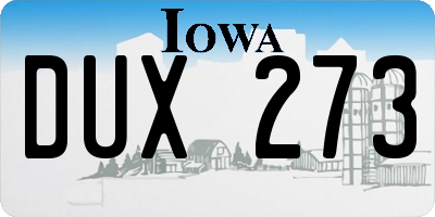 IA license plate DUX273