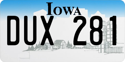 IA license plate DUX281