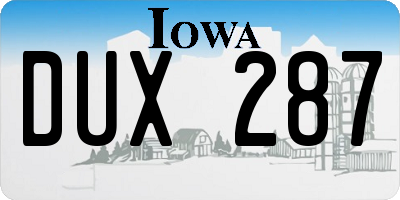 IA license plate DUX287
