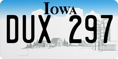 IA license plate DUX297