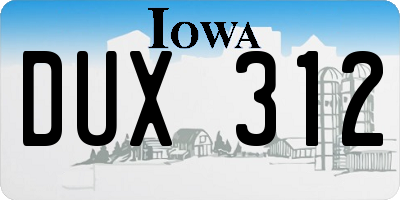 IA license plate DUX312