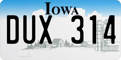 IA license plate DUX314