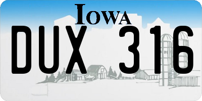 IA license plate DUX316