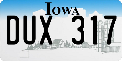 IA license plate DUX317