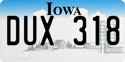IA license plate DUX318
