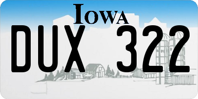 IA license plate DUX322