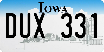 IA license plate DUX331