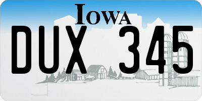 IA license plate DUX345