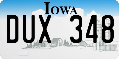 IA license plate DUX348