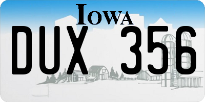 IA license plate DUX356
