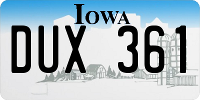 IA license plate DUX361
