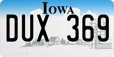 IA license plate DUX369