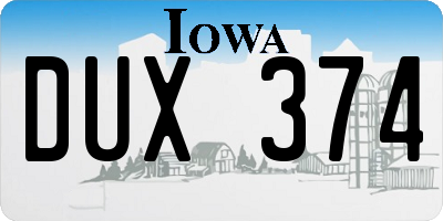 IA license plate DUX374