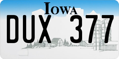 IA license plate DUX377