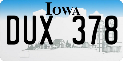 IA license plate DUX378