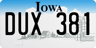 IA license plate DUX381