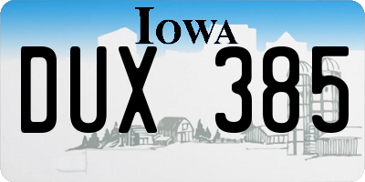 IA license plate DUX385