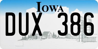 IA license plate DUX386