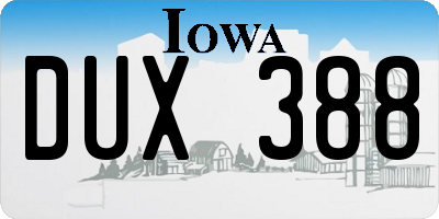 IA license plate DUX388
