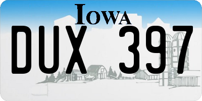 IA license plate DUX397