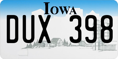 IA license plate DUX398