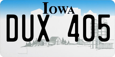 IA license plate DUX405