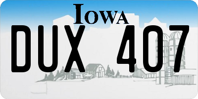 IA license plate DUX407
