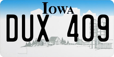 IA license plate DUX409