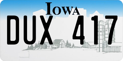 IA license plate DUX417