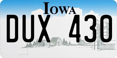 IA license plate DUX430