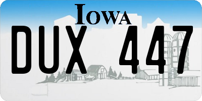 IA license plate DUX447