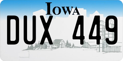 IA license plate DUX449