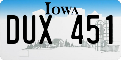 IA license plate DUX451