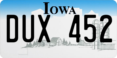IA license plate DUX452