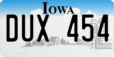 IA license plate DUX454