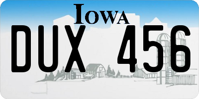 IA license plate DUX456