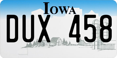IA license plate DUX458