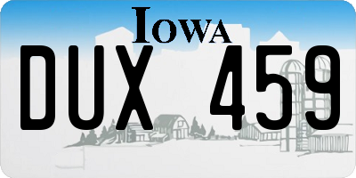 IA license plate DUX459